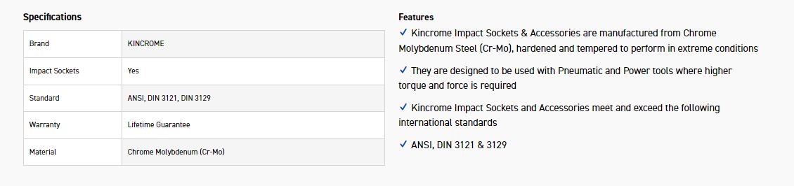 KINCROME K2307 IMPACT SKT 1/2DRV 29MM - Image 2