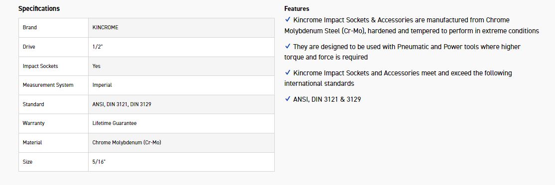KINCROME K2311 IMPACT SKT 1/2DRV 5/16 - Image 2