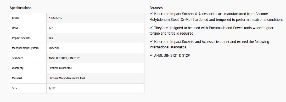 KINCROME K2313 IMPACT SKT 1/2DRV 7/16 - Image 2
