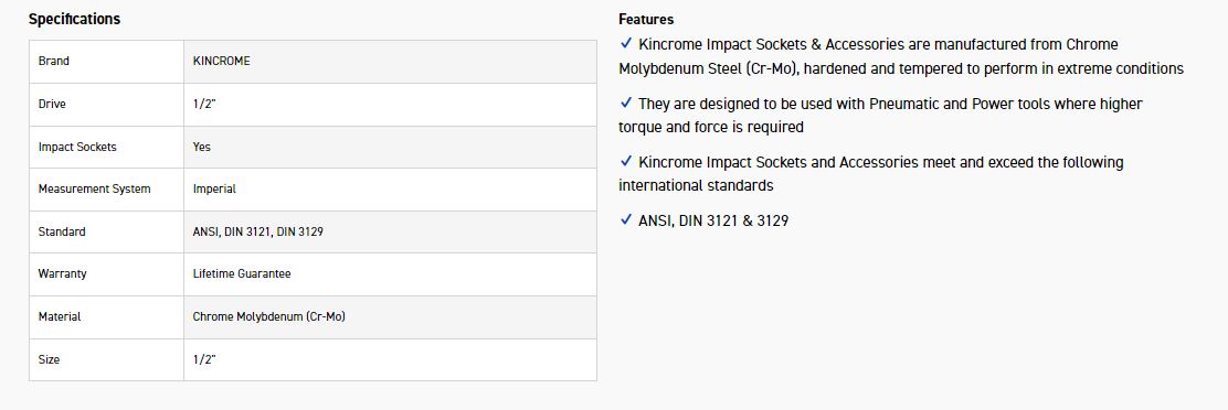 KINCROME K2314 IMPACT SKT 1/2DRV 1/2 - Image 2