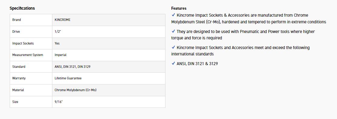 KINCROME K2315 IMPACT SKT 1/2DRV 9/16 - Image 2