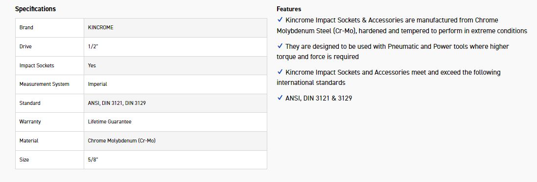 KINCROME K2316 IMPACT SKT 1/2DRV 5/8 - Image 2