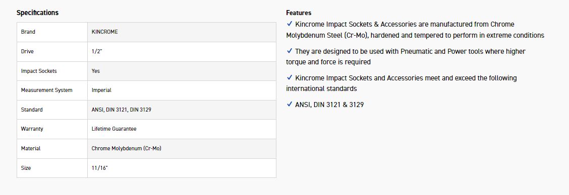 KINCROME K2317 IMPACT SKT 1/2DRV 11/16 - Image 2