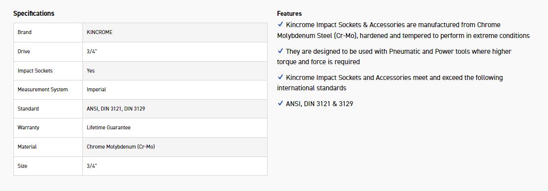 KINCROME K2318 IMPACT SKT 1/2DRV 3/4 - Image 2