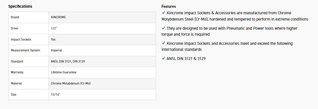 KINCROME K2319 IMPACT SKT 1/2DRV 13/16 - Image 2