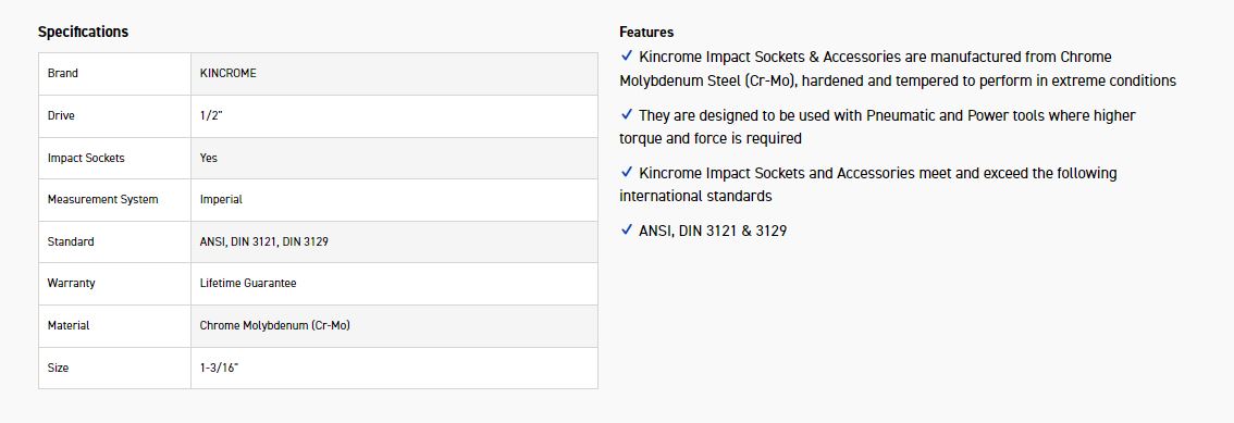 KINCROME K2325 IMPACT SKT 1/2DRV 1-3/16 - Image 2