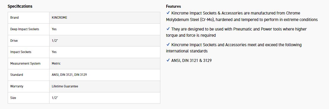 KINCROME K2333 IMPACT SKT DEEP 1/2DRV 14MM - Image 2
