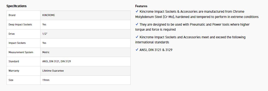 KINCROME K2338 IMPACT SKT DEEP 1/2DRV 19MM - Image 2