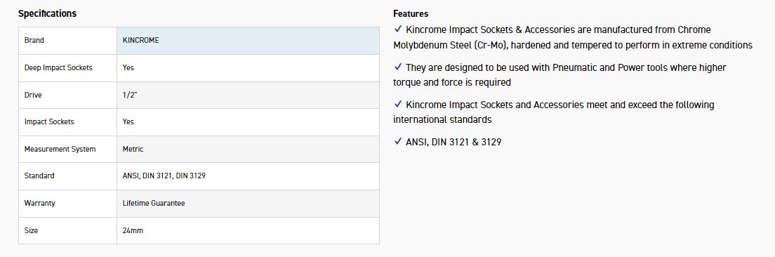 KINCROME K2343 IMPACT SKT DEEP 1/2DRV 24MM - Image 2
