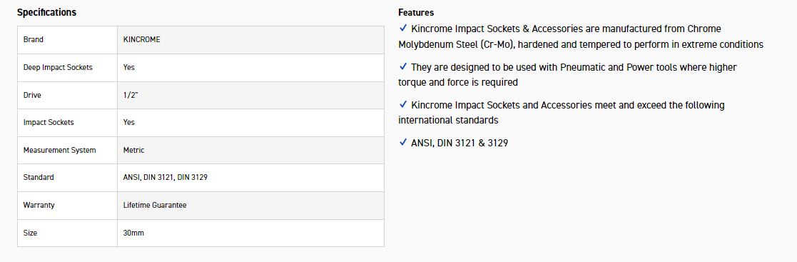 KINCROME K2349 IMPACT SKT DEEP 1/2DRV 30MM - Image 2
