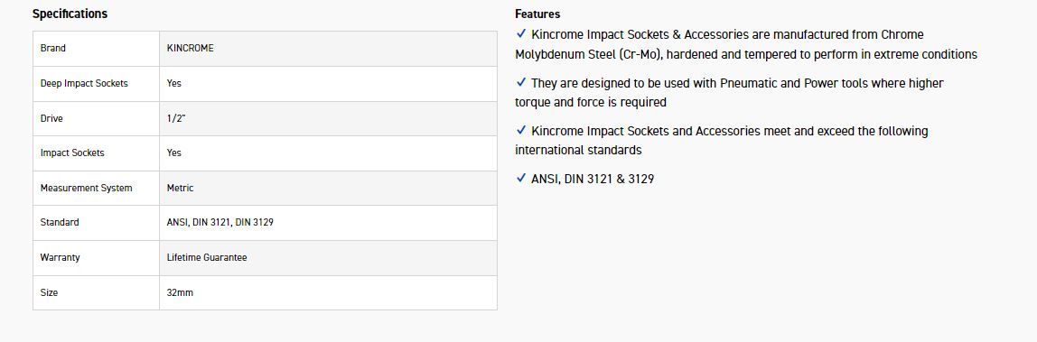 KINCROME K2351 IMPACT SKT DEEP 1/2DRV 32MM - Image 2