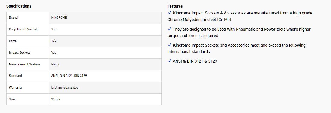 KINCROME K23525 IMPACT SKT DEEP 1/2DRV 34MM - Image 2