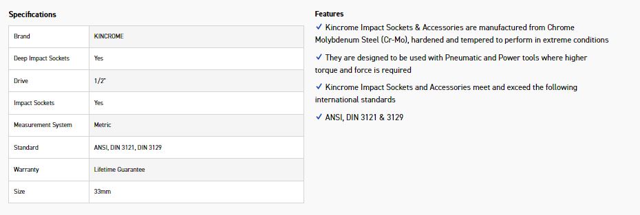 KINCROME K2352 IMPACT SKT DEEP 1/2DRV 33MM - Image 2