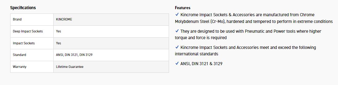 KINCROME K2355 IMPACT SKT DEEP 1/2DRV 3/8 - Image 2