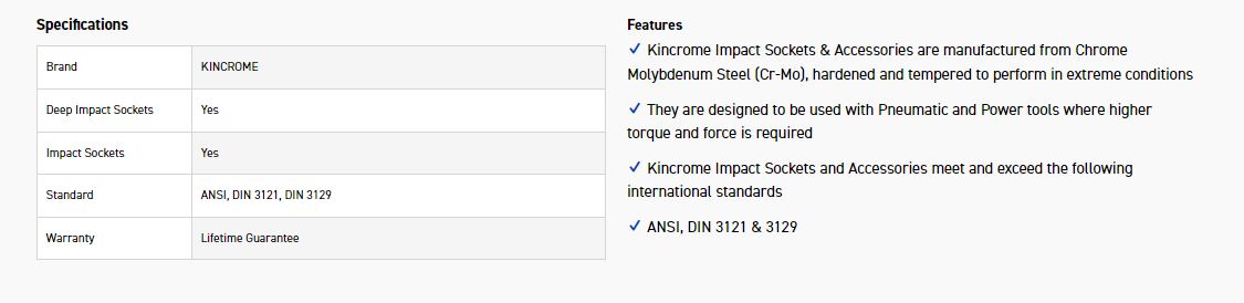 KINCROME K2363 IMPACT SKT DEEP 1/2DRV 7/8 - Image 2