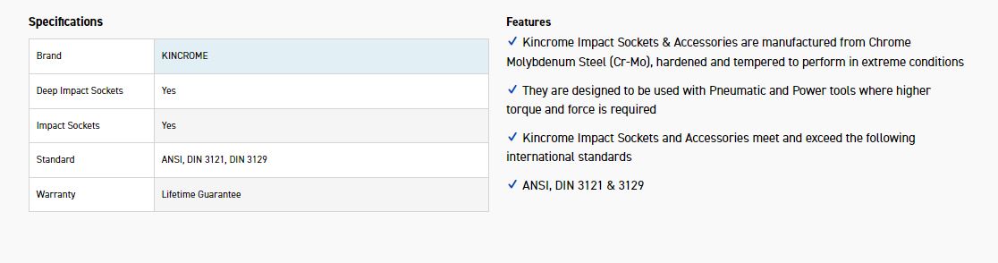 KINCROME K2364 IMPACT SKT DEEP 1/2DR 15/16 - Image 2