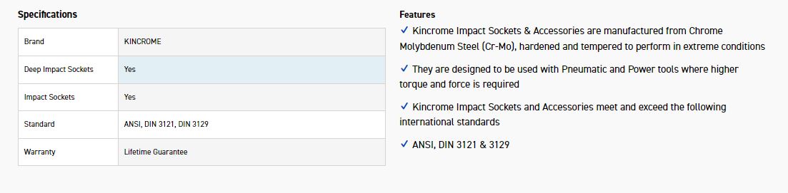 KINCROME K2367 IMPACT SKT DEEP 1/2D 1-1/8 - Image 2