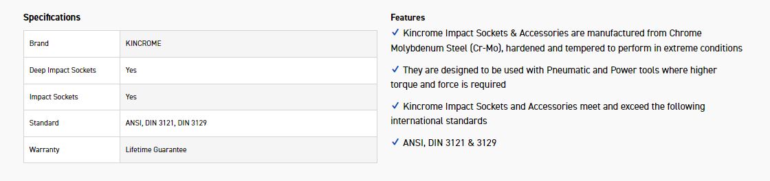 KINCROME K2369 IMPACT SKT DEEP 1/2D 1-1/4 - Image 2