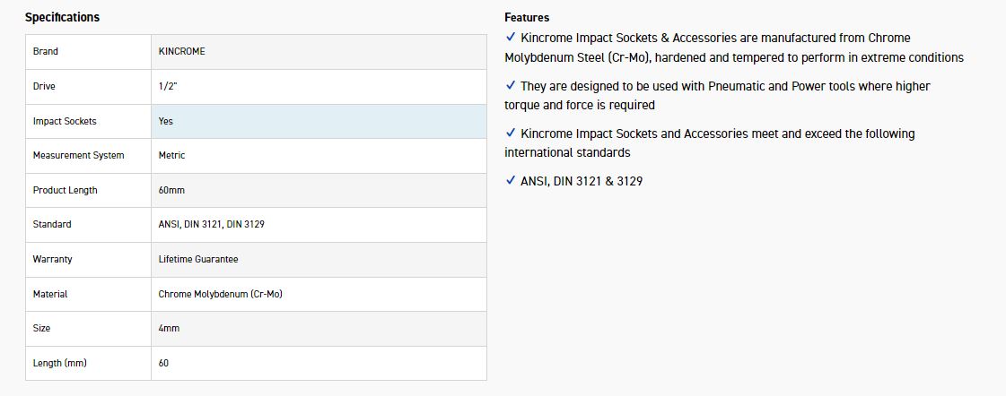 KINCROME K2370 HEX IMPACT 1/2D 4MM X 60MM - Image 2