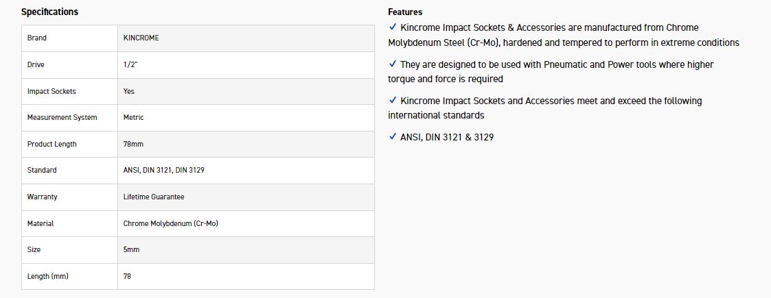 KINCROME K23715 HEX IMPACT 1/2D 5MM X 78MM - Image 2
