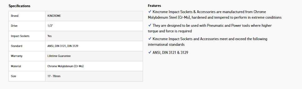 KINCROME K2382 HEX IMPACT 1/2D 17MM X 78MM - Image 2