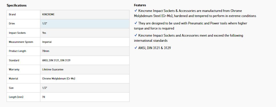 KINCROME K23955 HEX IMPACT 1/2D 1/2 X 78MM - Image 2