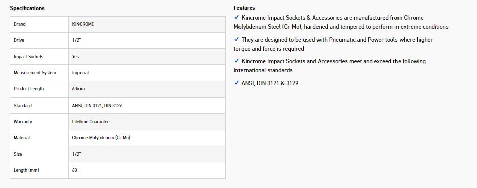 KINCROME K2395 HEX IMPACT 1/2D 1/2 X 60MM - Image 2