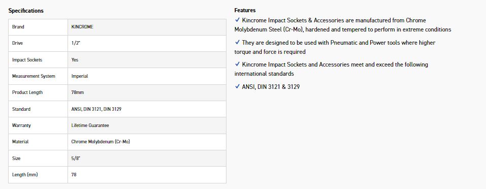 KINCROME K2397 HEX IMPACT 1/2D 5/8 X 78MM - Image 2