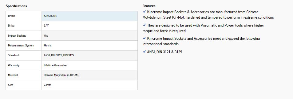 KINCROME K2407 IMPACT SKT 3/4DRV 23MM - Image 2