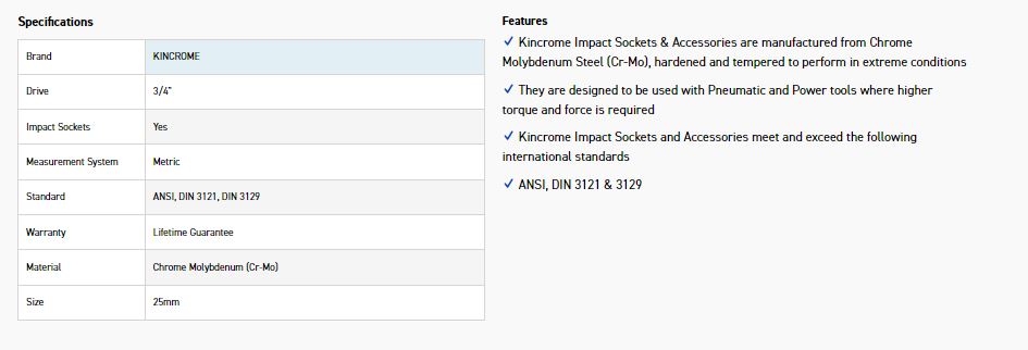 KINCROME K2409 IMPACT SKT 3/4DRV 25MM - Image 2