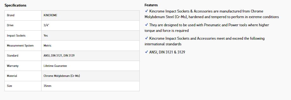 KINCROME K2419 IMPACT SKT 3/4DRV 35MM - Image 2