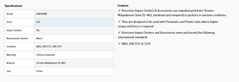 KINCROME K2425 IMPACT SKT 3/4DRV 41MM - Image 2