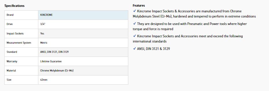 KINCROME K2426 IMPACT SKT 3/4DRV 42MM - Image 2