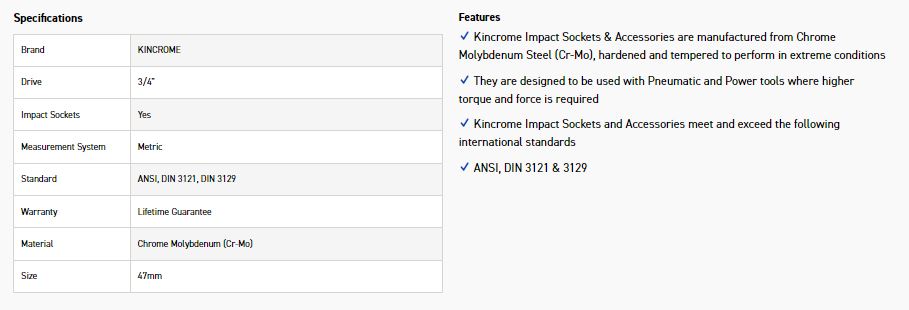 KINCROME K2431 IMPACT SKT 3/4DRV 47MM - Image 2