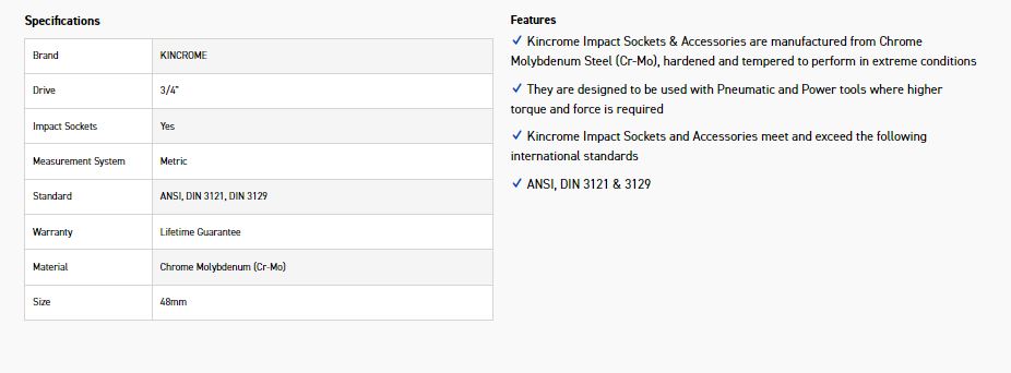 KINCROME K2432 IMPACT SKT 3/4DRV 48MM - Image 2