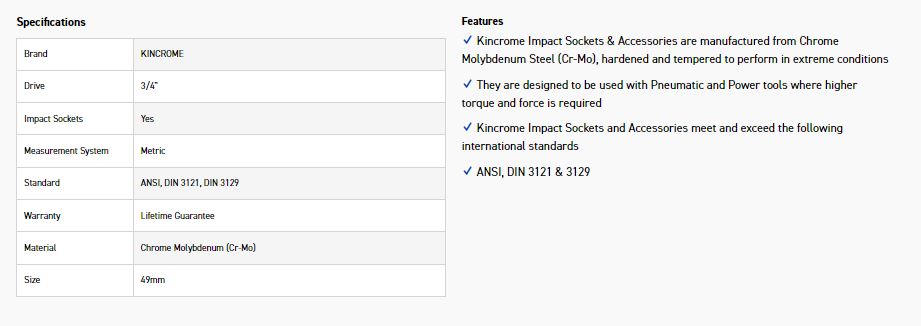 KINCROME K2433 IMPACT SKT 3/4DRV 49MM - Image 2