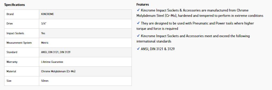 KINCROME K2434 IMPACT SKT 3/4DRV 50MM - Image 2