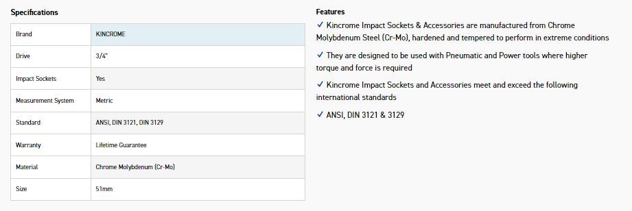 KINCROME K2435 IMPACT SKT 3/4DRV 51MM - Image 2
