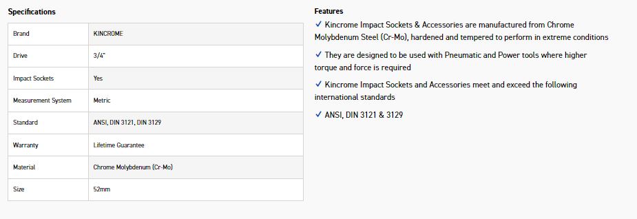KINCROME K2436 IMPACT SKT 3/4DRV 52MM - Image 2