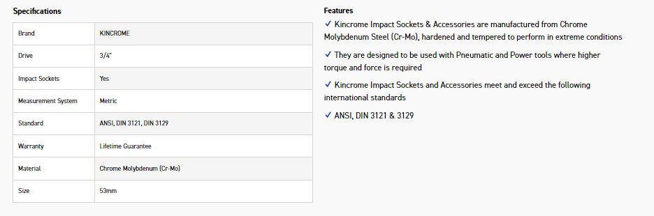 KINCROME K2437 IMPACT SKT 3/4DRV 53MM - Image 2