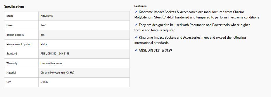 KINCROME K2439 IMPACT SKT 3/4DRV 55MM - Image 2