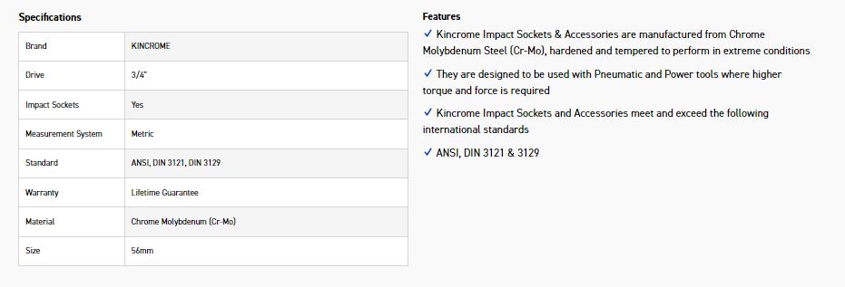 KINCROME K2440 IMPACT SKT 3/4DRV 56MM - Image 2