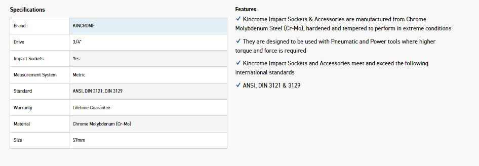 KINCROME K2441 IMPACT SKT 3/4DRV 57MM - Image 2