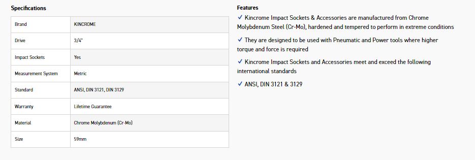 KINCROME K2443 IMPACT SKT 3/4DRV 59MM - Image 2