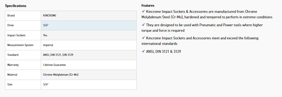 KINCROME K2450 IMPACT SKT 3/4DRV 3/4 - Image 2