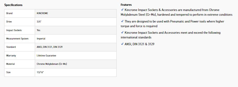 KINCROME K2451 IMPACT SKT 3/4DRV 13/16 - Image 2