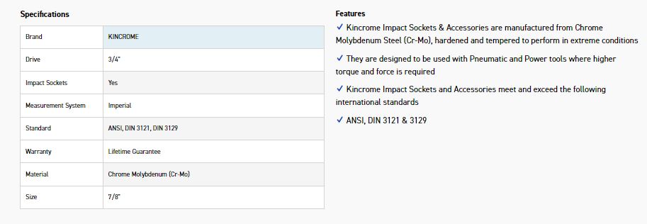 KINCROME K2452 IMPACT SKT 3/4DRV 7/8 - Image 2