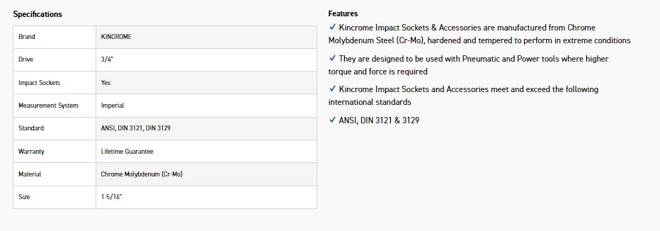 KINCROME K2459 IMPACT SKT 3/4DRV 1-5/16 - Image 2