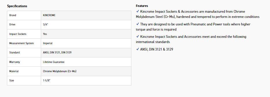 KINCROME K2464 IMPACT SKT 3/4DRV 1-5/8 - Image 2