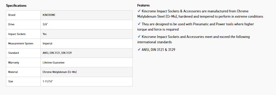KINCROME K2465 IMPACT SKT 3/4DRV 1-11/16 - Image 2